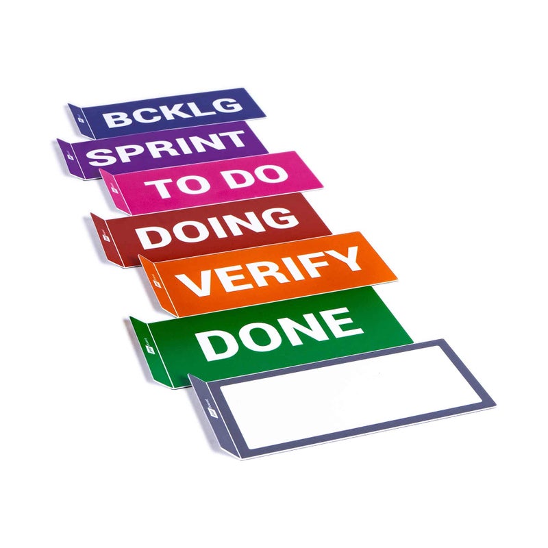 PATboard Scrum Board and Kanban Board COLUMNcards Magnetic - Set of 7 Column Cards (BCKLG, Sprint, to DO, Doing, Verify, Done, and Blank) - Image 1